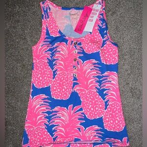 NWT Lilly Pulitzer Blue Haven Pink Pineapple Little Flamenco Merrill Tank Top XS